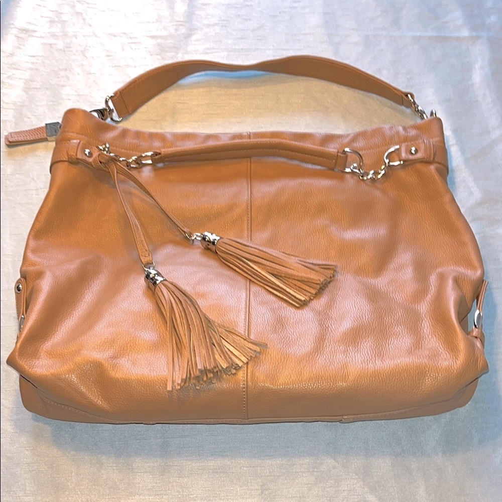 B-Collective by Buxton Elegant Tan Leather Large Hobo Shoulder Bag - Picture 10 of 16